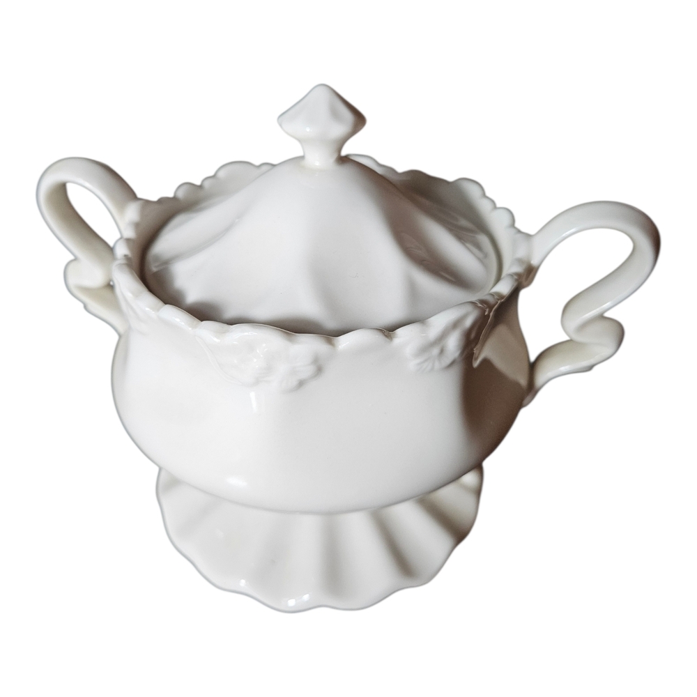 Graces Teaware White Porcelain Footed Sugar Bowl.
